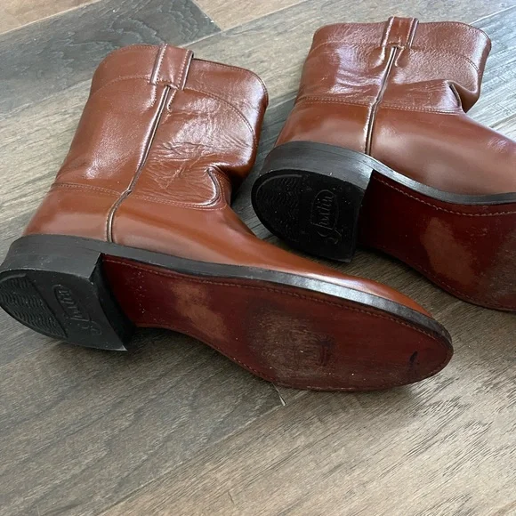 Vintage 80s Justin Cognac Brown Roper Cowboy Boots 7.5 - Picture 5 of 6